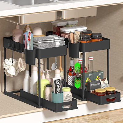 2 Tier Sliding Cabinet Basket Organizer Drawer Under Sink Organizer Bathroom Cabinet Organizer Under Sink Sorage Ktchen Bathroom Cabinet Waterproof Countertop Shelf - Build a dream