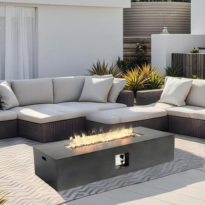 50000 BTU Large Rectangular Stone Gas Fire Pit With Lava Canopy - Build a dream