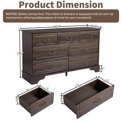 Brown P2 MDF 137x40x80CM 3 - layer 7 - drawer Chest Of Drawers 1pcs - Build a dream