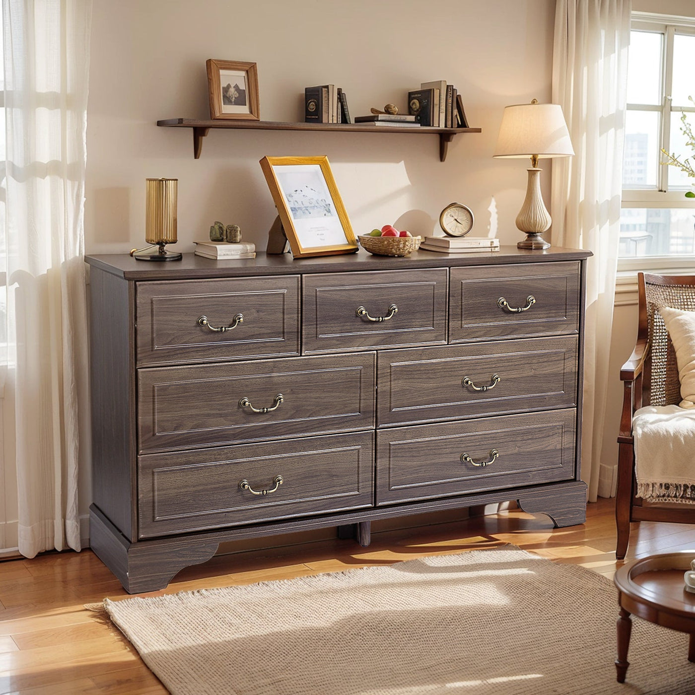 Brown P2 MDF 137x40x80CM 3 - layer 7 - drawer Chest Of Drawers 1pcs - Build a dream