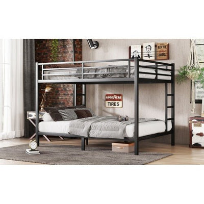 Metal Queen Over Queen Bunk Bed For Teens And Adults,Space Saving Noise Reduced No Box Spring Needed, Black - Build a dream