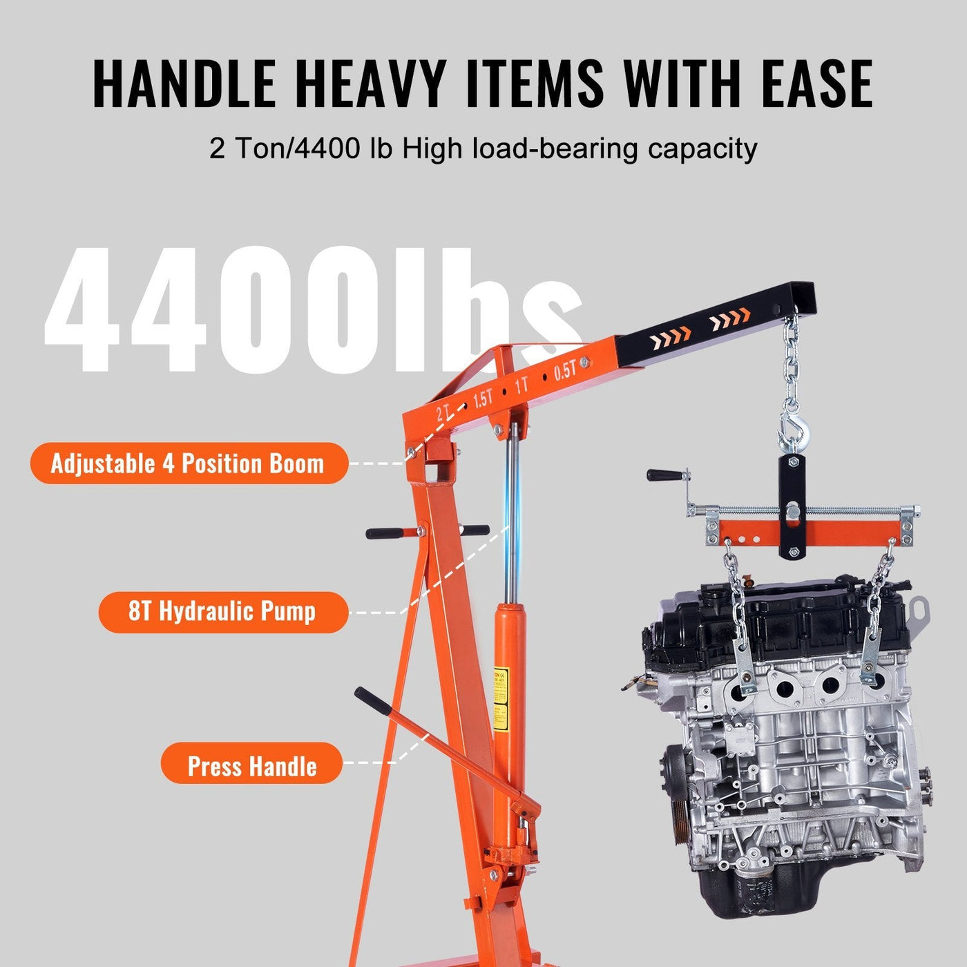 VEVOR Hydraulic Engine Hoist With Lever, 2 Ton 4400 LBS Heavy - duty Cherry Picker Shop Crane, Foldable Engine Crane And Engine Hoist Leveler For Auto Repair, Motors, Weights Lifting, Loading - Build a dream