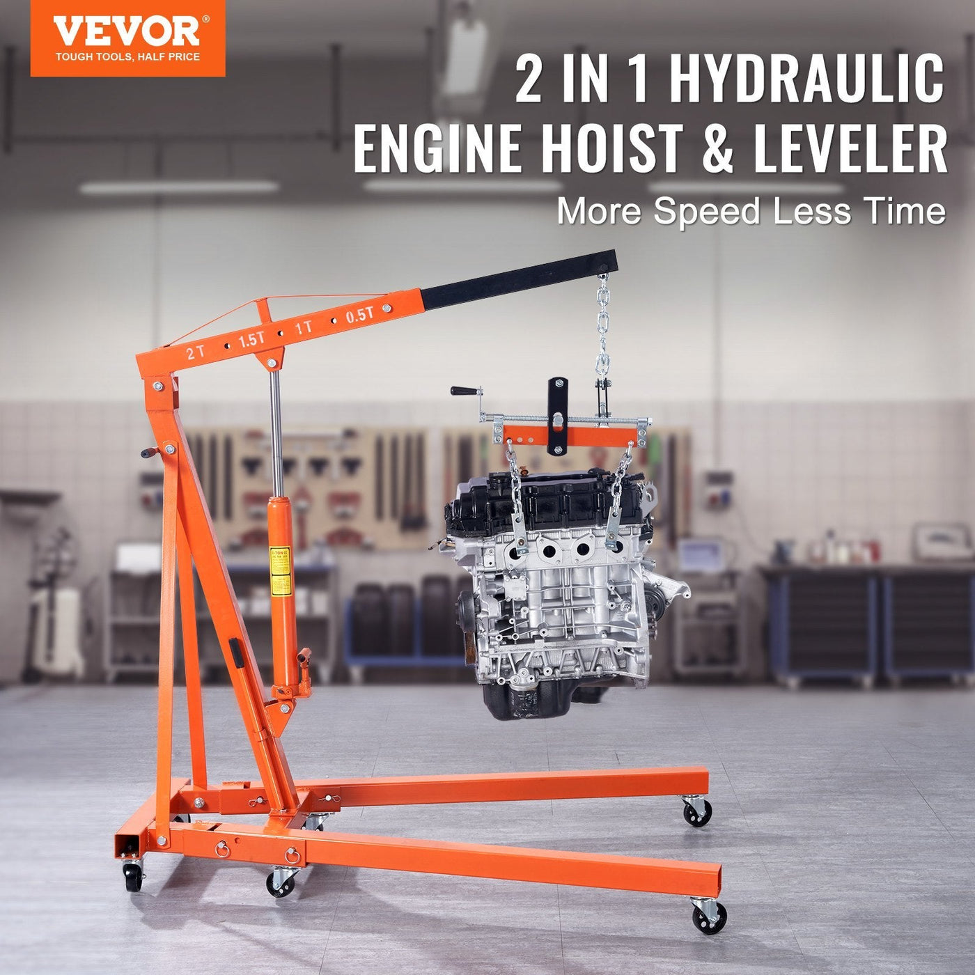 VEVOR Hydraulic Engine Hoist With Lever, 2 Ton 4400 LBS Heavy - duty Cherry Picker Shop Crane, Foldable Engine Crane And Engine Hoist Leveler For Auto Repair, Motors, Weights Lifting, Loading - Build a dream