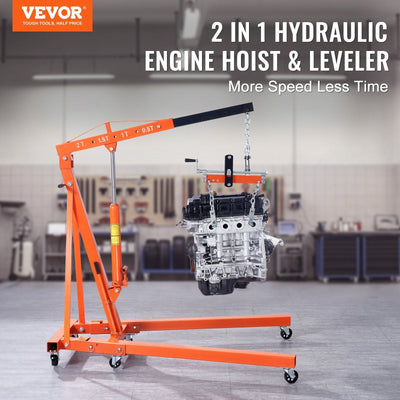 VEVOR Hydraulic Engine Hoist With Lever, 2 Ton 4400 LBS Heavy - duty Cherry Picker Shop Crane, Foldable Engine Crane And Engine Hoist Leveler For Auto Repair, Motors, Weights Lifting, Loading - Build a dream