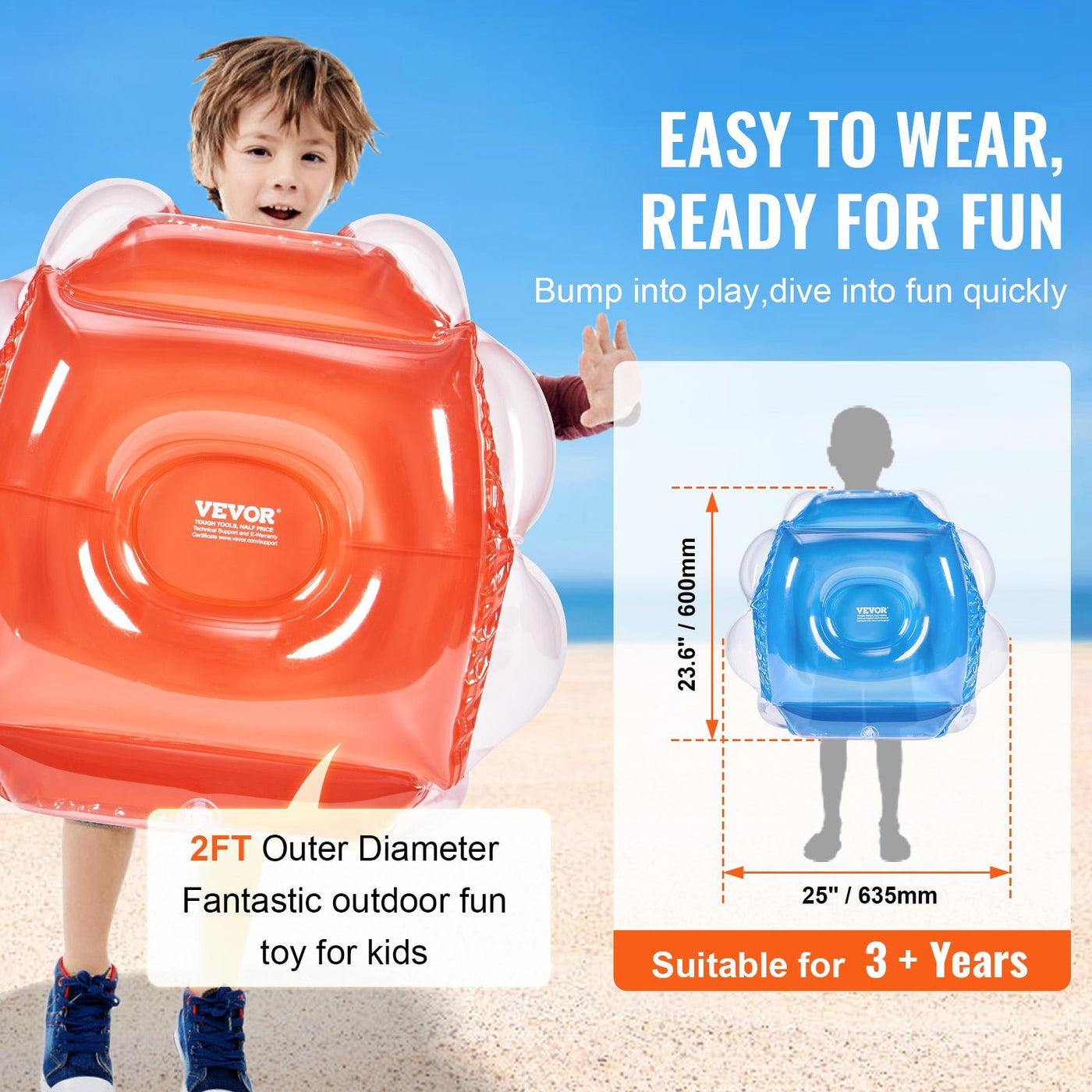 VEVOR Inflatable Bumper Balls 2 - Pack, 2FT 0.6M Body Sumo Zorb Balls For Kids, Durable PVC Human Hamster Bubble Balls For Child Outdoor Team Gaming Play, Bumper Bopper Toys For Playground, Yard, Park - Build a dream